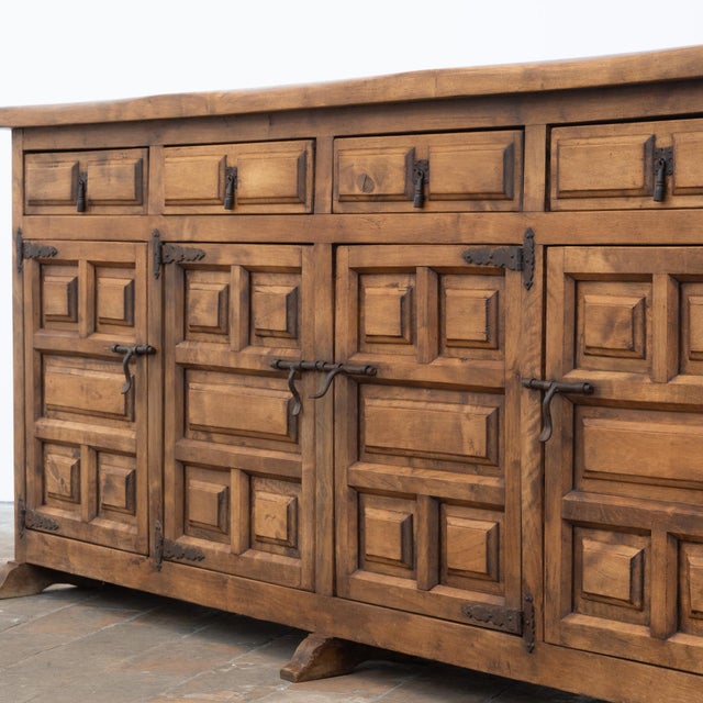 Vintage Spanish Brutalist Sideboard with Carved Panels, 1950 For Sale - Image 8 of 11
