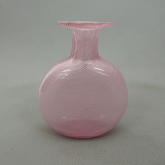 Italian Modern Pink Murano Glass Vase in Half Filigree, 1970s For Sale - Image 5 of 11