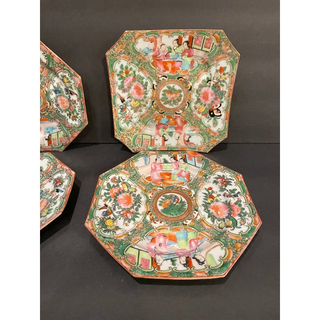 Antique Rose Medallion Octagonal Plates - Set of Seven For Sale - Image 4 of 8