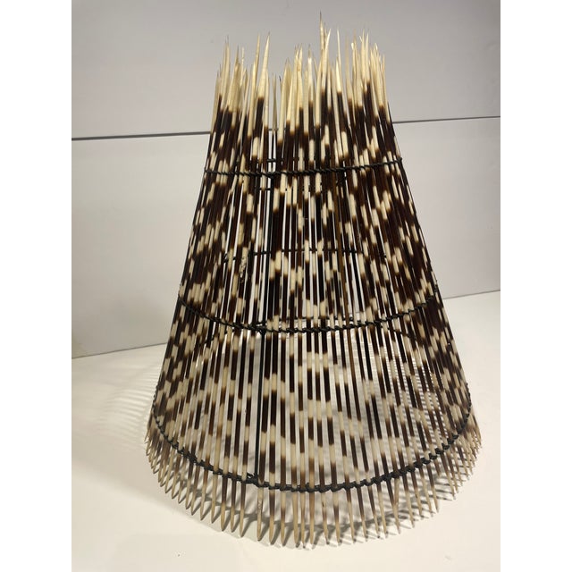 Shabby Chic Porcupine Quill Lamp Shade With Black Metal Base For Sale - Image 3 of 9