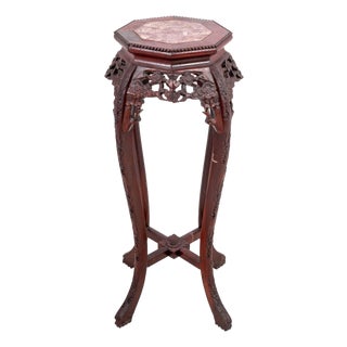 Chinese Hardwood and Marble Pedestal Table For Sale