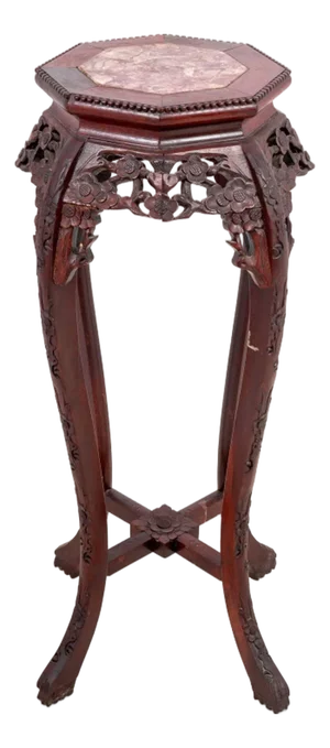 Chinese Hardwood and Marble Pedestal Table