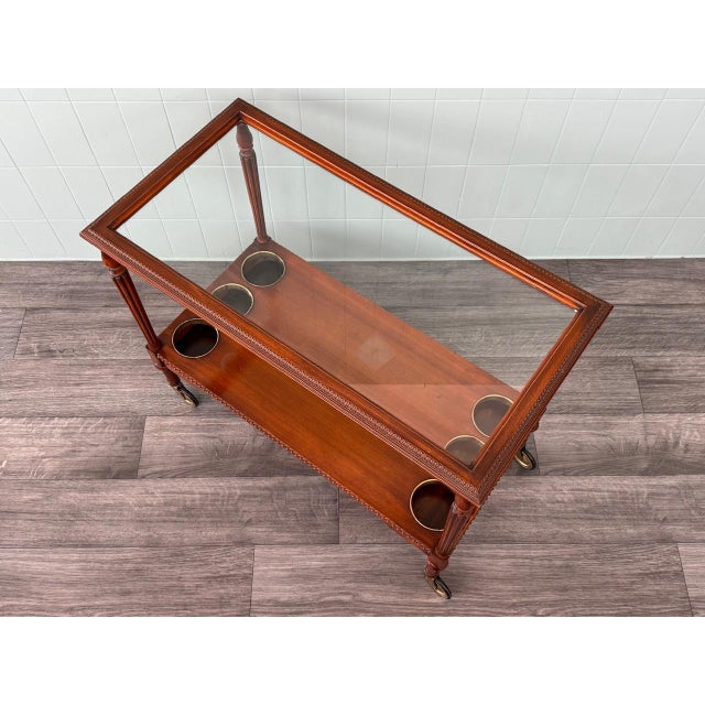 Mid-Century French Bar Cart in Decorated Wood and Glass Top, 1960s For Sale - Image 9 of 15