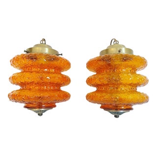 1960s Modern Glass Hanging Lights - Pair For Sale