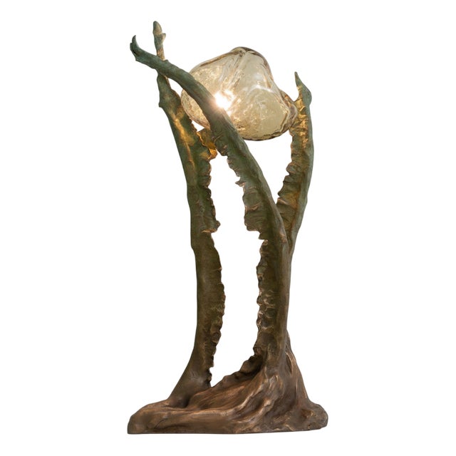 Posidoni Bronze and Handblown Glass Table Lamp by Emilie Lemardeley For Sale