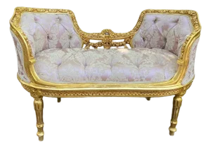 1970s French Louis XVI Gilt Beech Pink Damask Settee - 1Pc