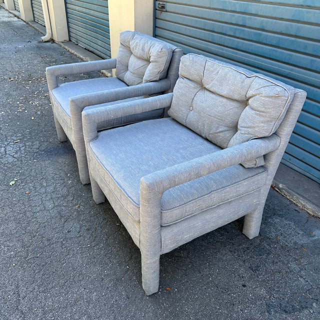 Blue 1970’s Milo Baughman Style Parson’s Club Chairs - A Pair For Sale - Image 8 of 15