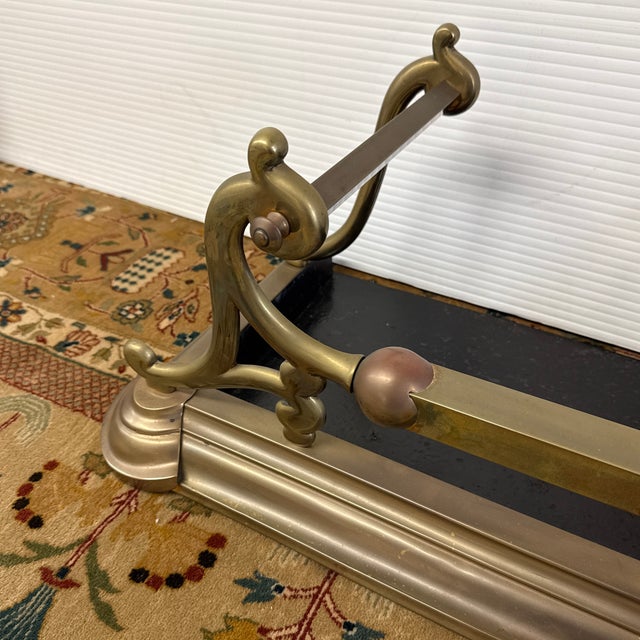 Metal Brass Fireplace Fender + Three-Piece Tool Set, Vintage For Sale - Image 7 of 12