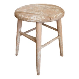 Distressed Carved French Milking Stool For Sale