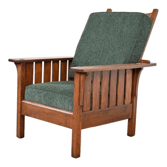 L. & J. G. Stickley Antique Mission Oak Arts & Crafts Reclining Morris Lounge Chair, Newly Refinished For Sale