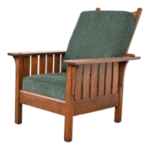 L. & J. G. Stickley Antique Mission Oak Arts & Crafts Reclining Morris Lounge Chair, Newly Refinished