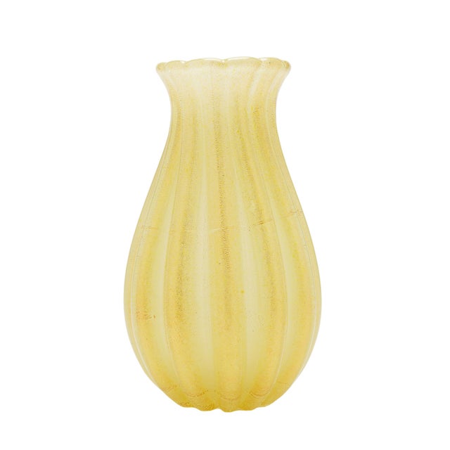 Archimede Seguso Attributed Murano Gold-Infused Ribbed Blown Glass Vase, 1950's For Sale In Chicago - Image 6 of 10