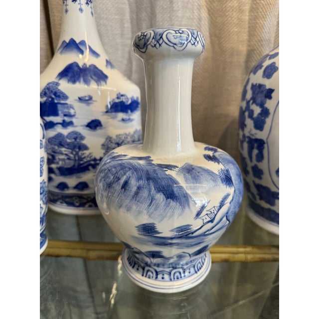 Chinoiserie Collection of Export Blue & White Vases, S/5 For Sale - Image 3 of 8