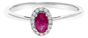 10K White Gold 5X3MM Oval Red Ruby and Diamond Accent Halo Ring (I-J Color, I1-I2 Clarity) - Ring Size 6.5
