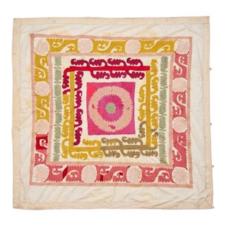 Boho Tashkent Suzani Tablecloth 4'4'' X 4'6'' For Sale