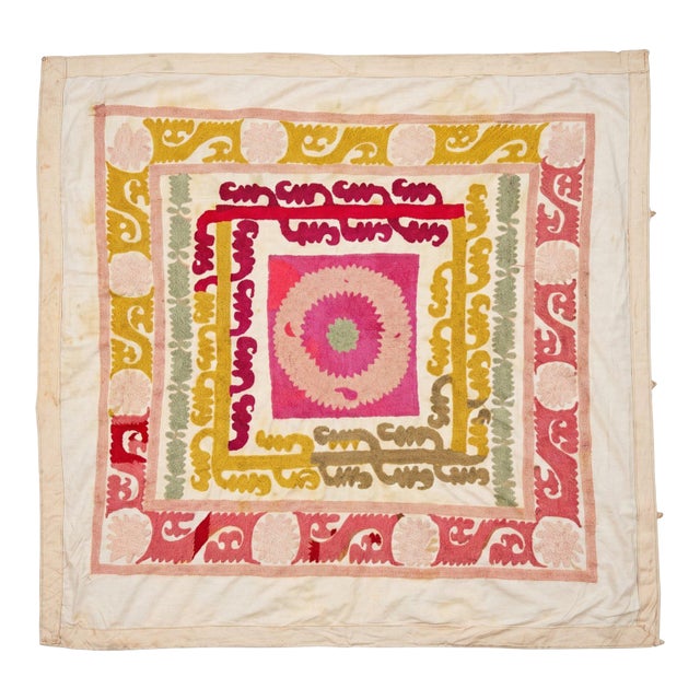 Boho Tashkent Suzani Tablecloth 4'4'' X 4'6'' For Sale