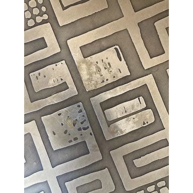 1972 Brutalist-Style Coffee Table; Signed: "G.Urso" on Etched Aztec Design Metal Top; Walnut Base. For Sale - Image 10 of 12