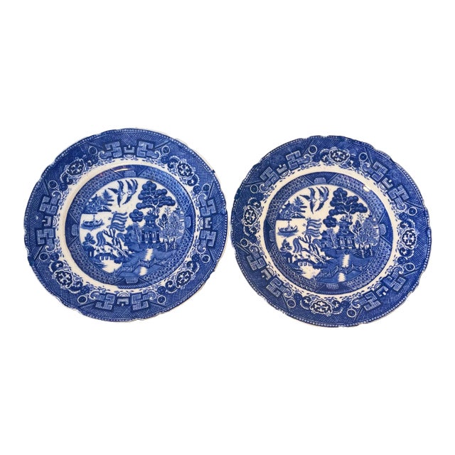 Antique 2 Allerton Blue Willow Plates For Sale
