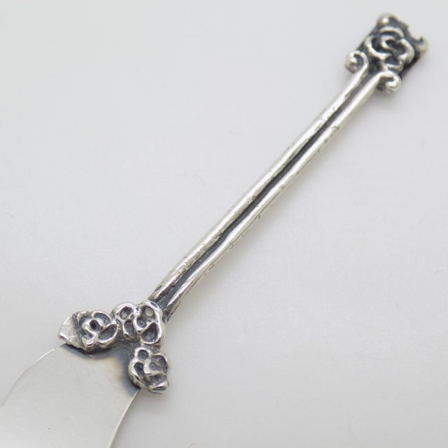 Vintage Italian Handmade Genuine Silver Butter Knife With Flower Design For Sale - Image 4 of 8