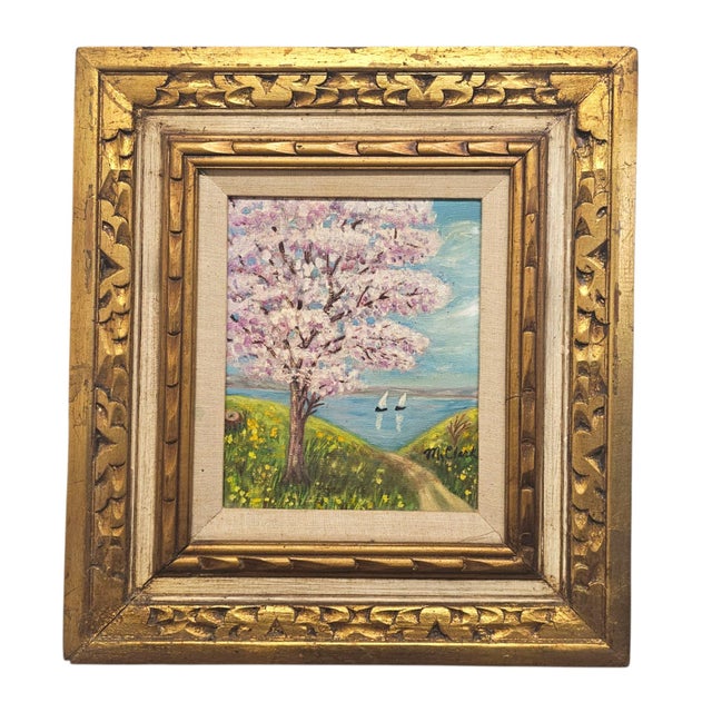 Pair Signed M. Clark Coastal Landscape Oil Paintings in Carved Gilt Frames 18.5" For Sale - Image 9 of 17