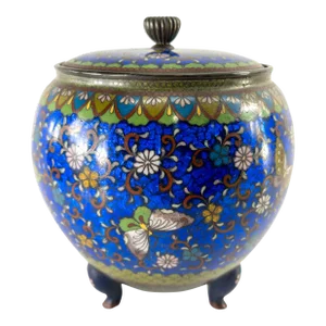 19th Century Japanese Cloisonne Enameled Potpourri Vase With Butterflies