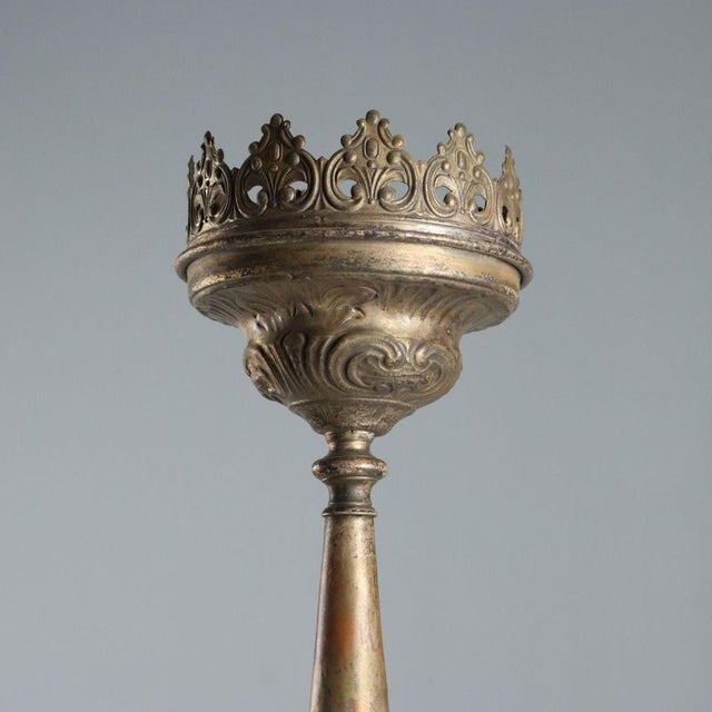 Embossed and Patinated Silver Sheet Metal Torchlight For Sale - Image 3 of 9