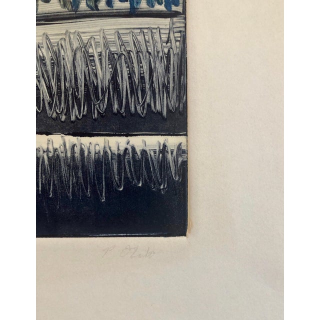 Pierre Obando, Abstract Expressionist Modernist Denim Blue Monoprint Monotype Painting Print, 1997 For Sale - Image 4 of 5