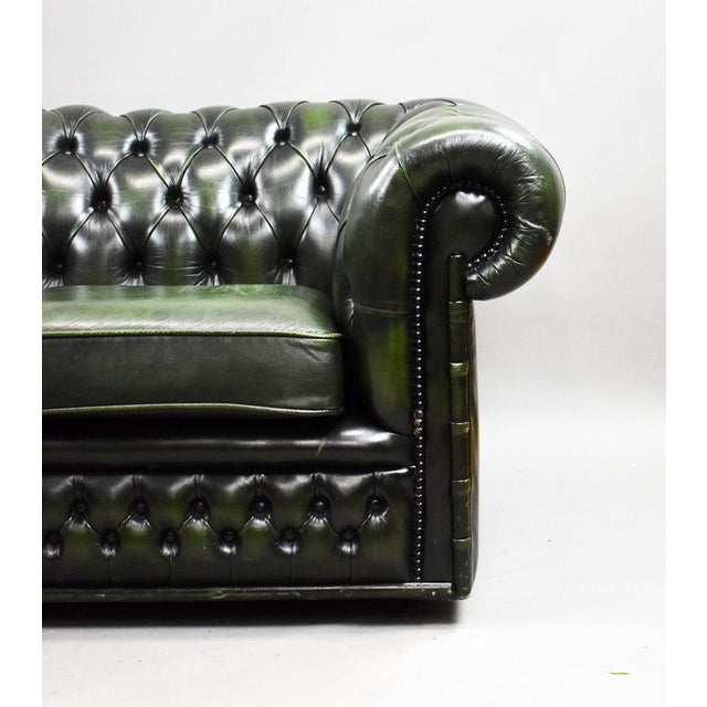 Animal Skin Green Leather Chesterfield Sofa, 1970 For Sale - Image 7 of 11