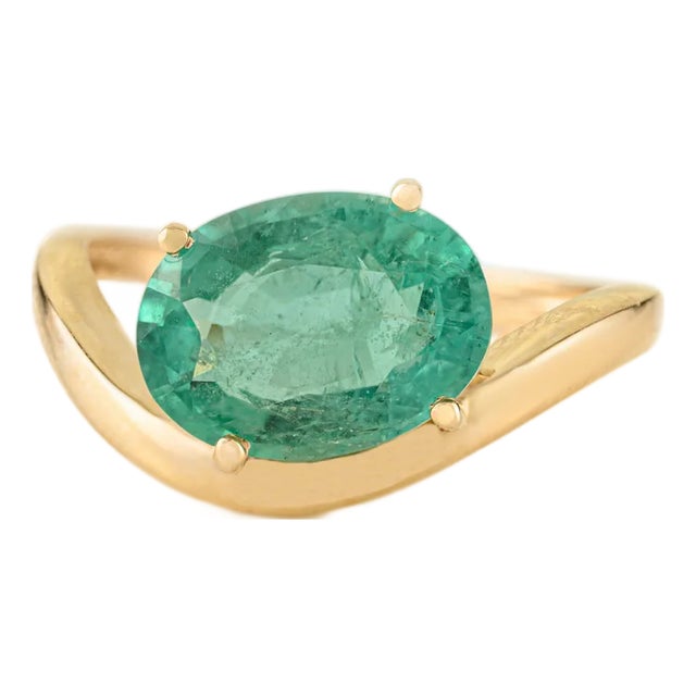 Designer 2.43 Carat Genuine Emerald Wave Chunky 14k Gold Ring Size 5.5 For Sale