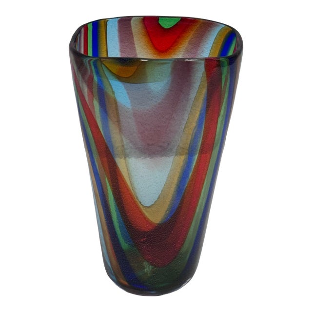 Adriano Dalla Valentina (1945-2019) Murano Glass Striped Vase For Sale