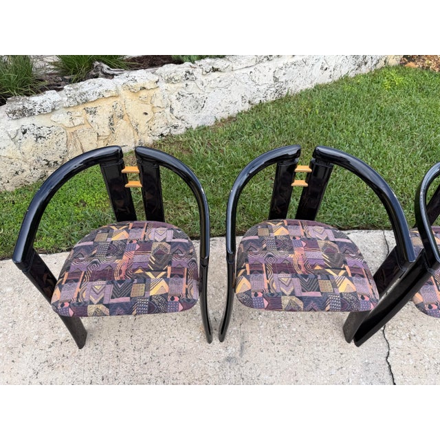1980s 1980s Postmodern Italian Black Lacquer "Alvise" Dining Chairs by Pni - Set of 6 For Sale - Image 5 of 12