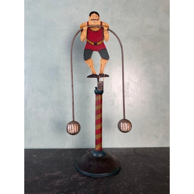Folk Art Vintage Folk Art Strongman Carnival Balance Toy Sculpture For Sale - Image 3 of 11