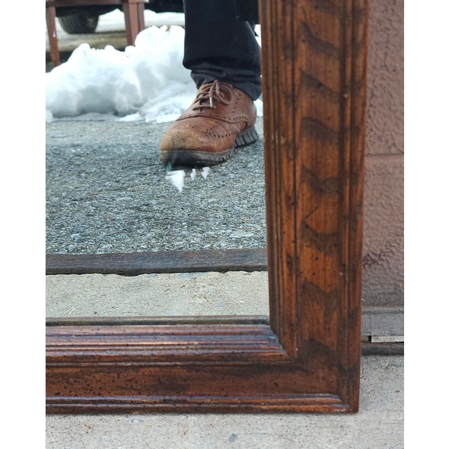 Mid 20th Century Pair of Mid Century Carved and Stained Oak Framed Wall Mirrors For Sale - Image 5 of 7