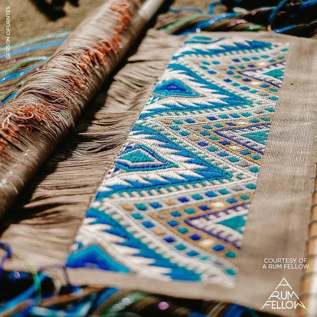 This extraordinary 39”-long brocade panel is hand-woven and embroidered on a backstrap loom by master Maya women weavers...