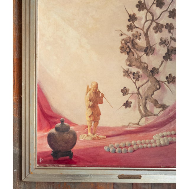 Wood Mid-Century Chinoiserie Still Life Painting by Lorentz Kleiser For Sale - Image 7 of 18