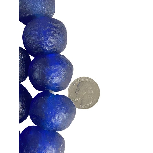 1980s African Jumbo Cobalt Blue Glass Trading Beads Necklace Set of Five For Sale - Image 5 of 7