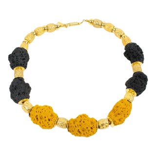 Balenciaga Gilt Metal and Lava Rock Resin Choker Necklace For Sale