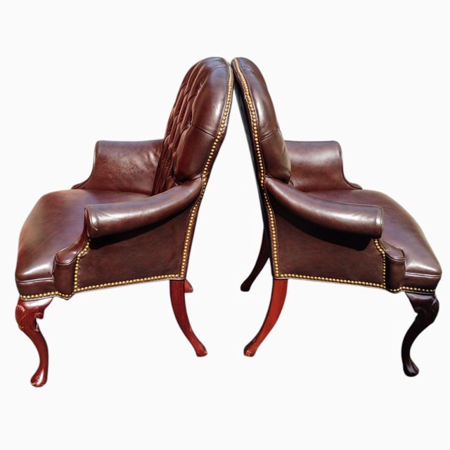 English 1960s Elevate Your Living Space With This Stunning Pair of Chesterfield Leather Armchairs by Hancock & Moore. For Sale - Image 3 of 12