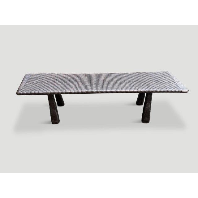 Andrianna Shamaris Impressive Minimalist Hand Carved Teak Wood Bench For Sale - Image 17 of 18