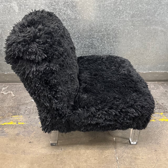 Skyline Furniture Black Faux-Fur Slipper Chair + Acrylic Legs For Sale In San Francisco - Image 6 of 12