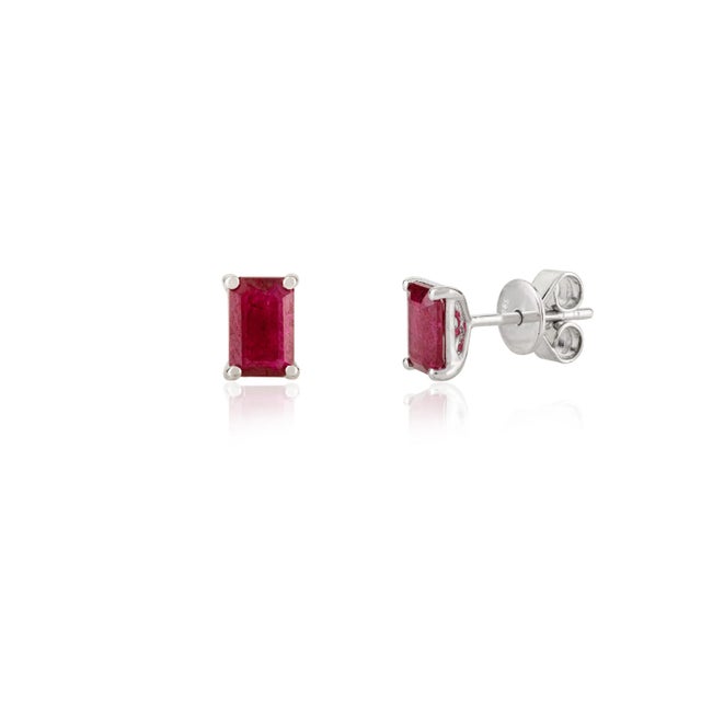 Modern 1.16ct Pigeon Red Ruby Prong Set Earrings in 14k Gold July Birthstone- 2 Pieces For Sale - Image 3 of 10