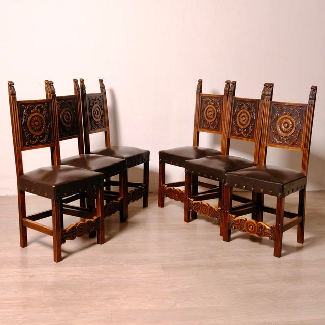 1920s Vintage Carved Wooden Chairs, 1920s, Set of 6 For Sale - Image 5 of 18