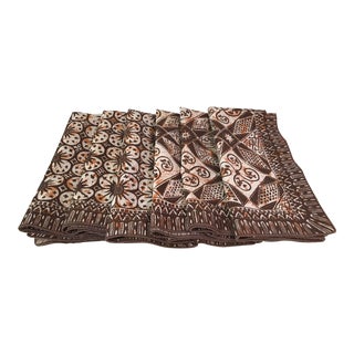 Mid-Century Brown and Cream Print Napkins - Set of 6 For Sale