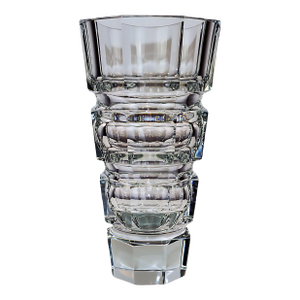 1930s Large Clear Cut Crystal Art Deco Vase in the Style of Josef Hoffman