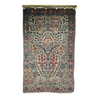 Early 20th Century Persian Kerman Lavar Rug, Hand-Knotted Wool, Allover Floral Pattern, Ivory & Green, 3’ X 5’ For Sale