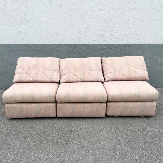 Postmodern Pink and Blue and Green Fabric Modular Sofa - 3 Pieces For Sale - Image 4 of 8