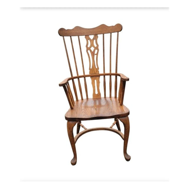 1940s Country High Back Oak Windsor Armchair For Sale - Image 11 of 11
