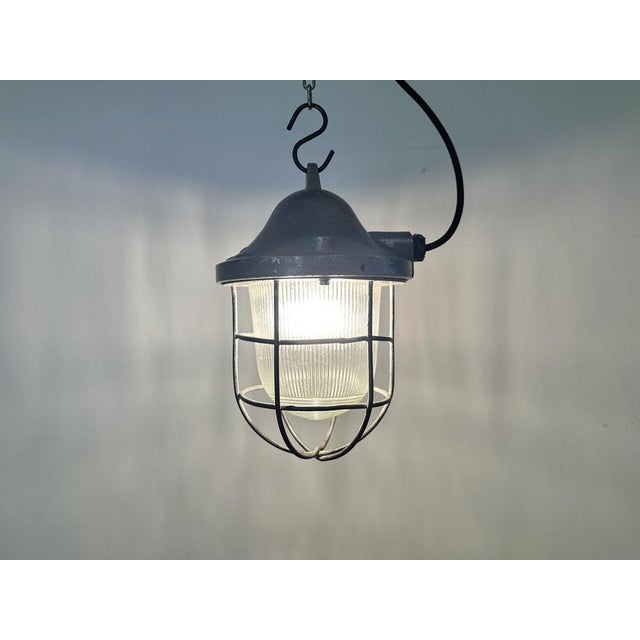 Industrial Grey Bunker Cage Light from Polam Gdansk, 1970s For Sale - Image 18 of 18