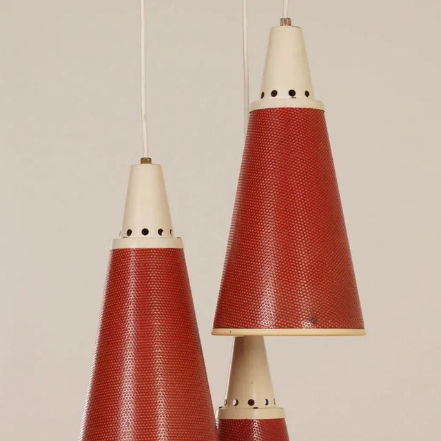 Metal Red Perfolux Pendant by N. Hiemstra for Hiemstra Evolux, 1950s For Sale - Image 7 of 12