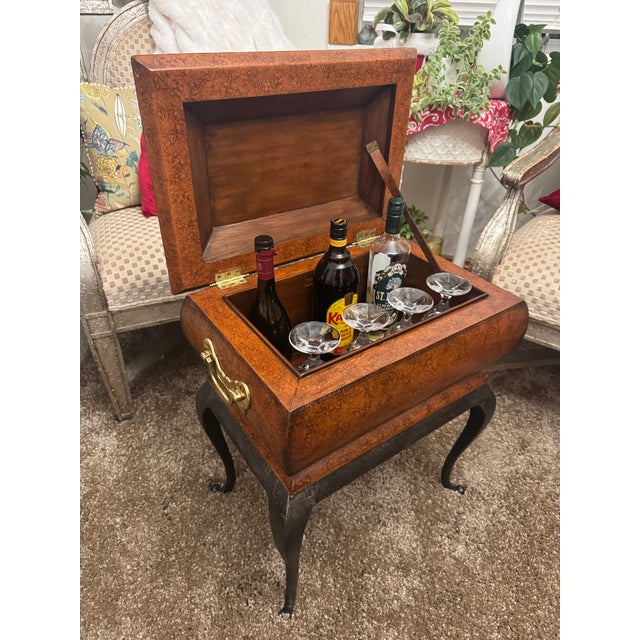 Maitland - Smith Vintage Maitland-Smith Hand-Painted Lift-Top Storage Box Table on Carved Wood Stand For Sale - Image 4 of 18